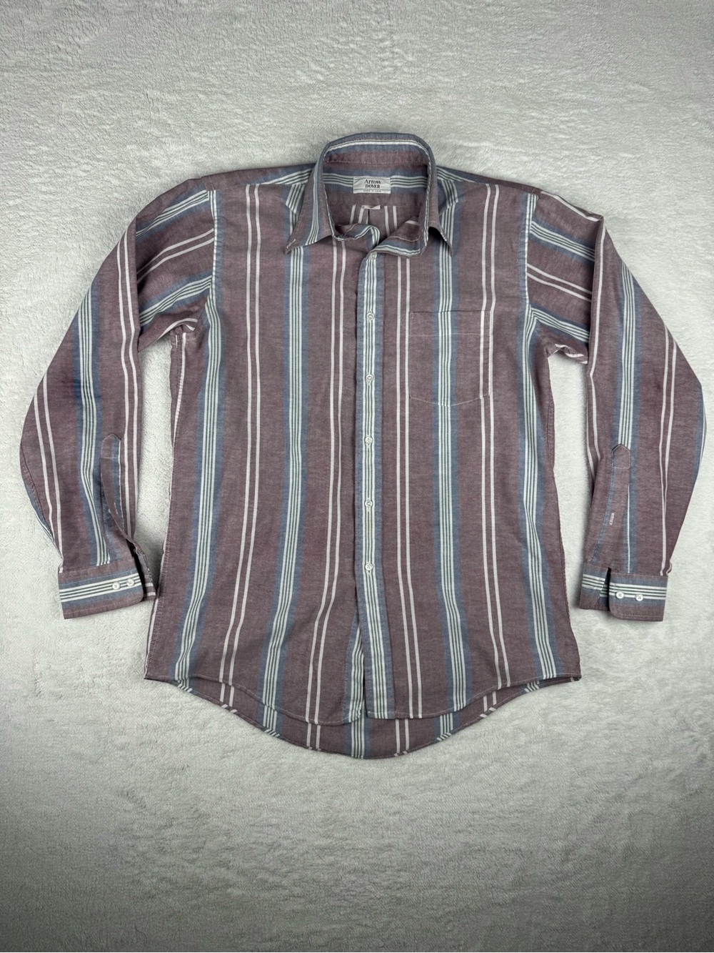 Arrow Dover Men's Red with Blue & White Green Stripe Button-Down Shirt